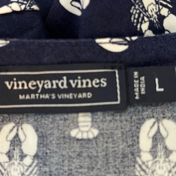 Vineyard Vines Navy Lobster Print Cotton Flutter Sleeve Maxi Dress Women’s Large - Picture 8 of 12